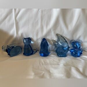 Set of Blue Glass Animal Figurines